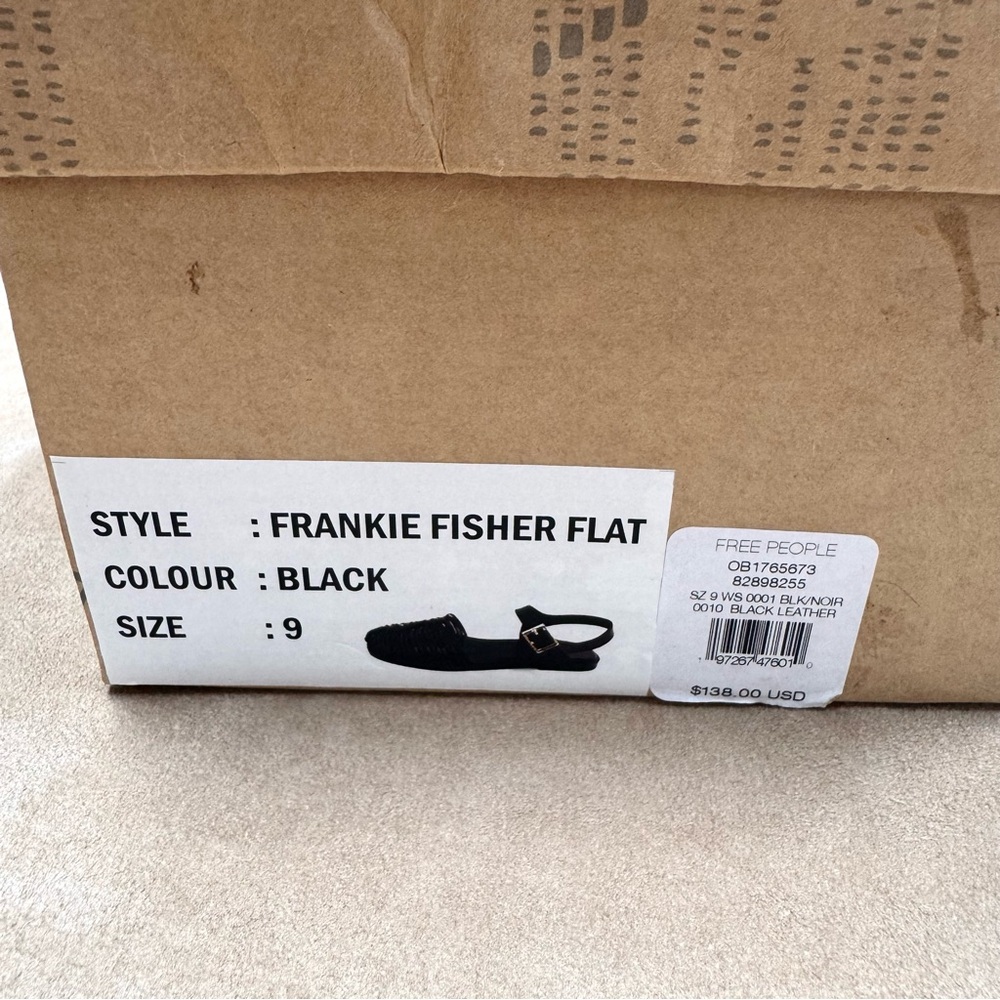 New Free People Frankie Fisher Flat Sandals Shoes Black Leather 9 39 - Picture 11 of 12